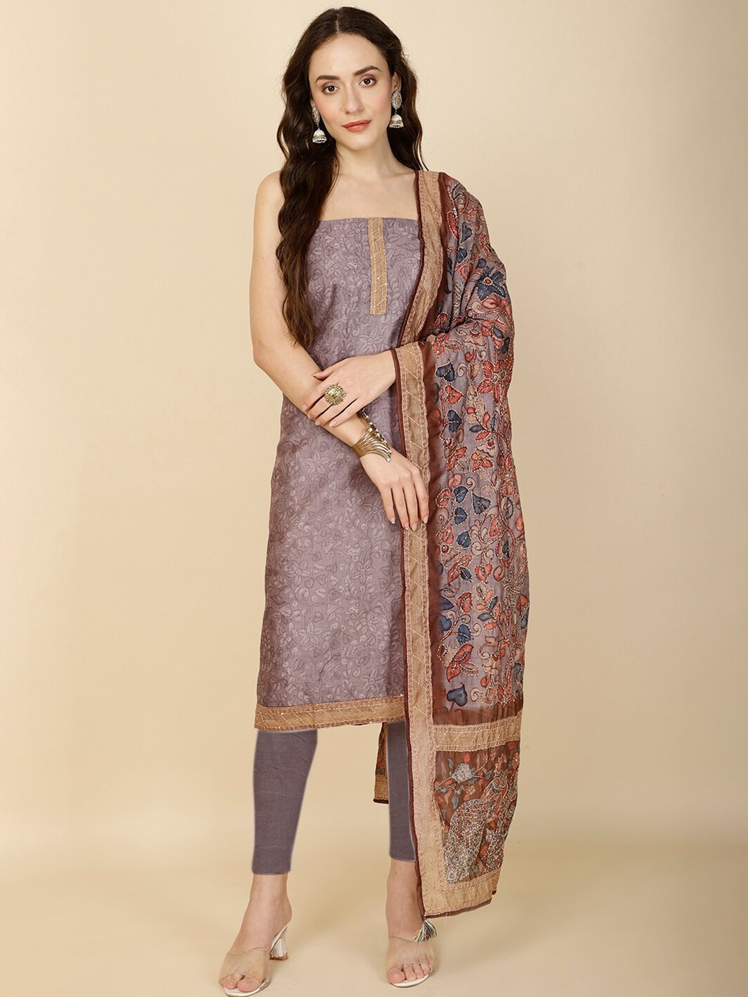 

Meena Bazaar Printed Unstitched Dress Material, Grey
