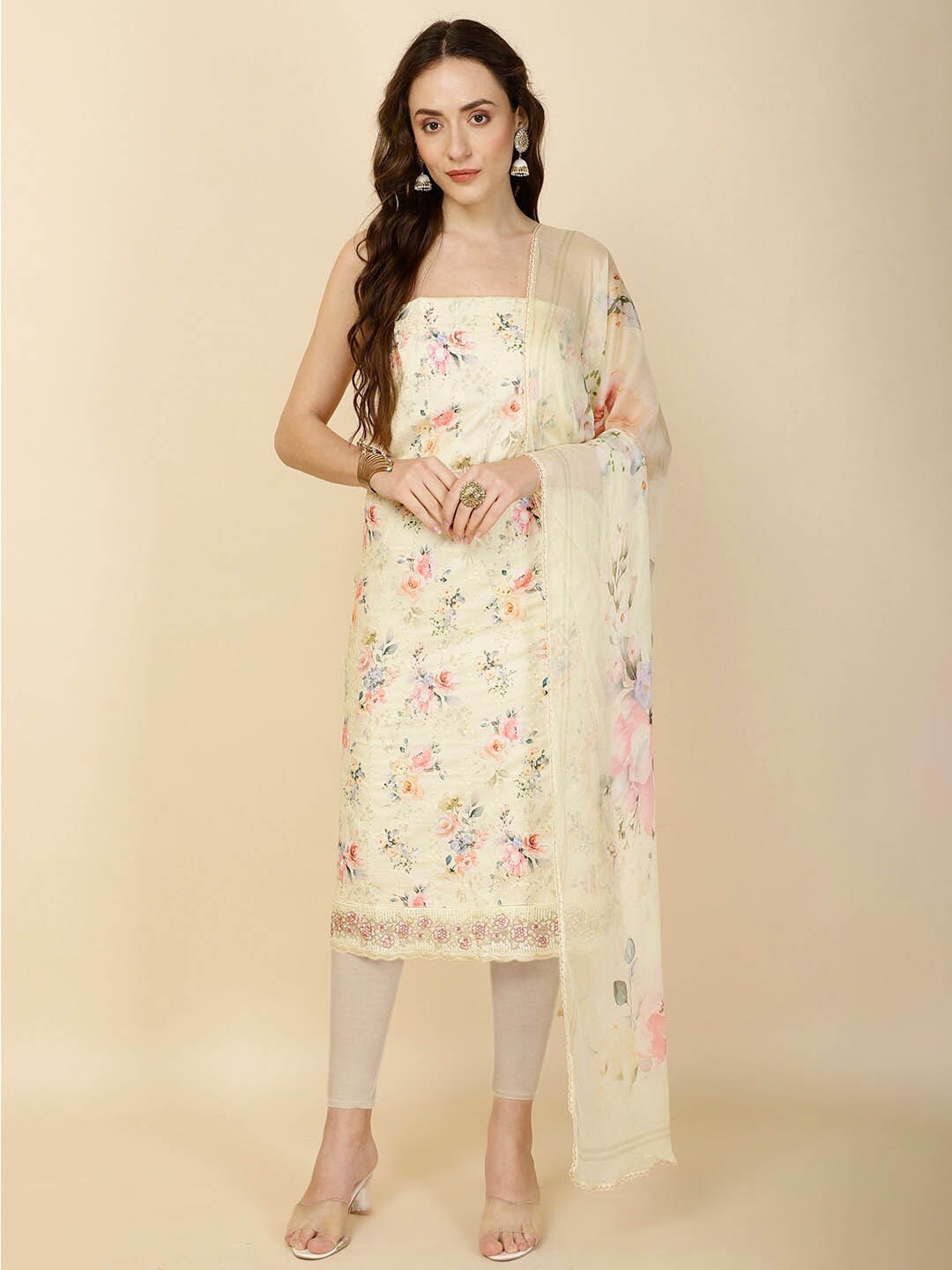 

Meena Bazaar Printed Unstitched Dress Material, Yellow