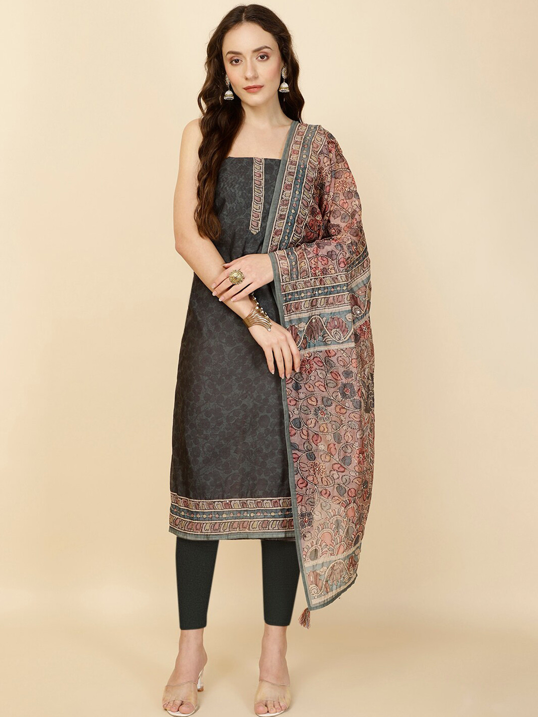 

Meena Bazaar Floral Printed Unstitched Dress Material, Green