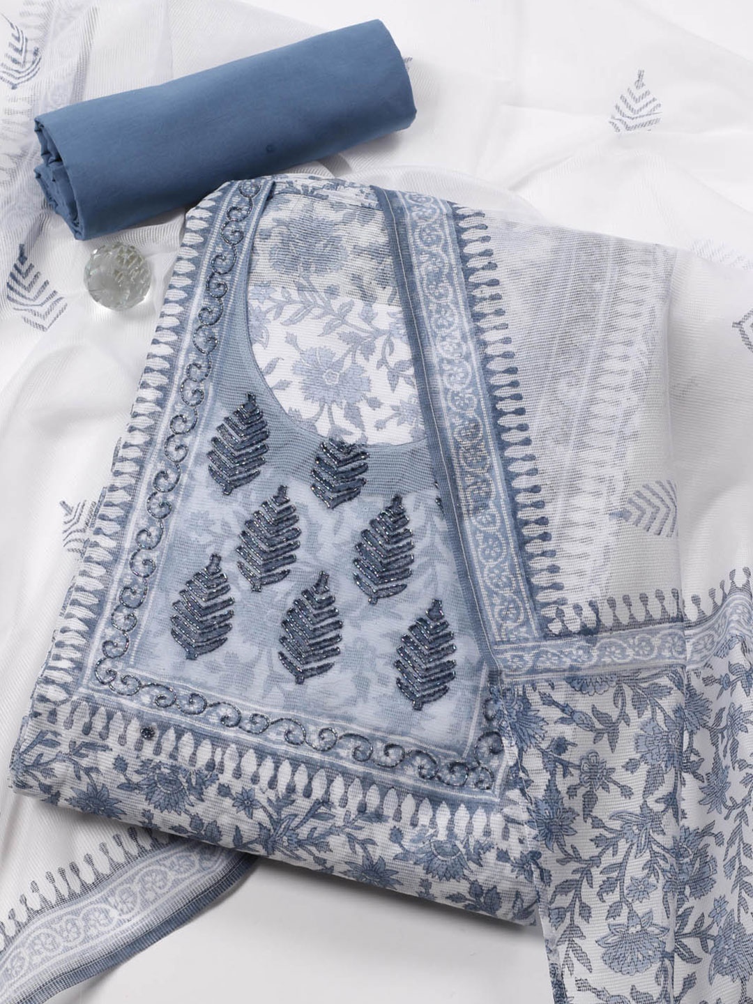 

Meena Bazaar Printed Unstitched Dress Material, Blue