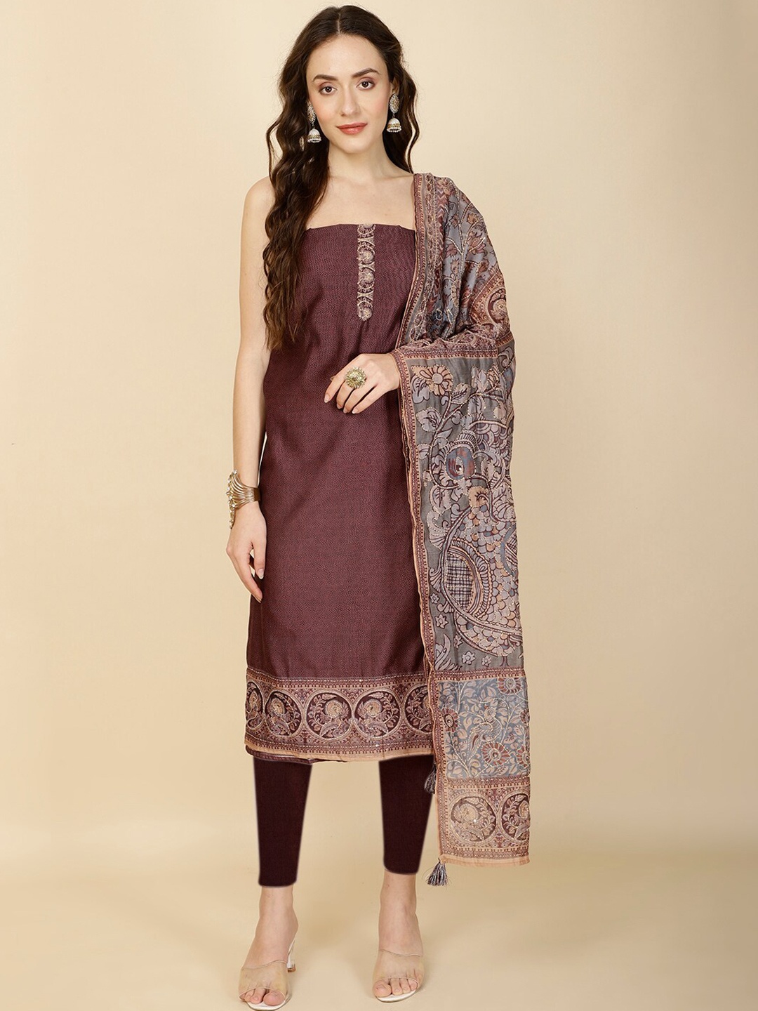 

Meena Bazaar Ethnic Printed Unstitched Dress Material, Maroon