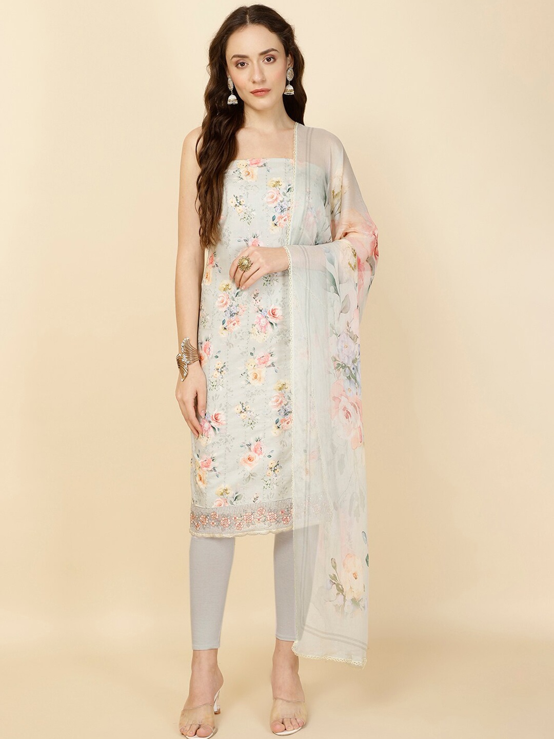 

Meena Bazaar Printed Unstitched Dress Material, Green