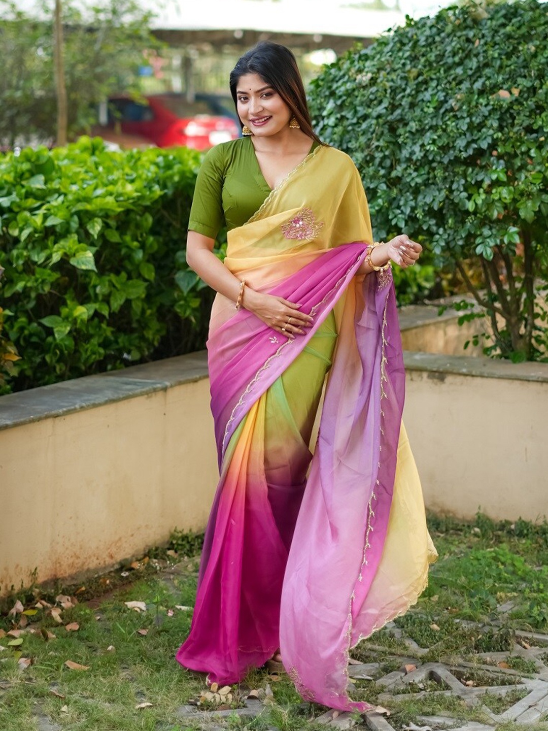 

Mitera Colourblocked Sequinned Pure Georgette Saree, Beige