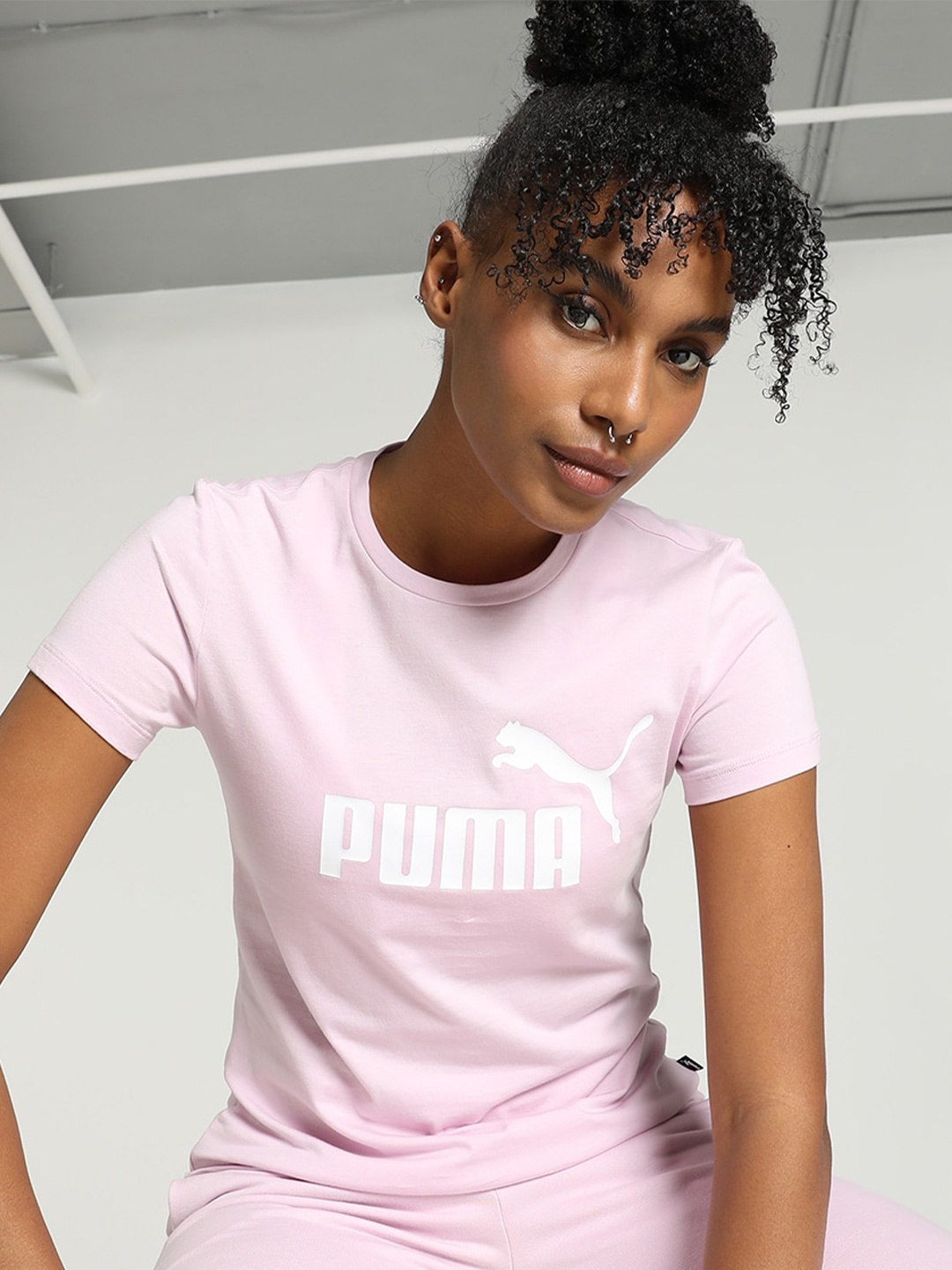 

Puma Essentials Logo Printed Cotton T-Shirt, Purple