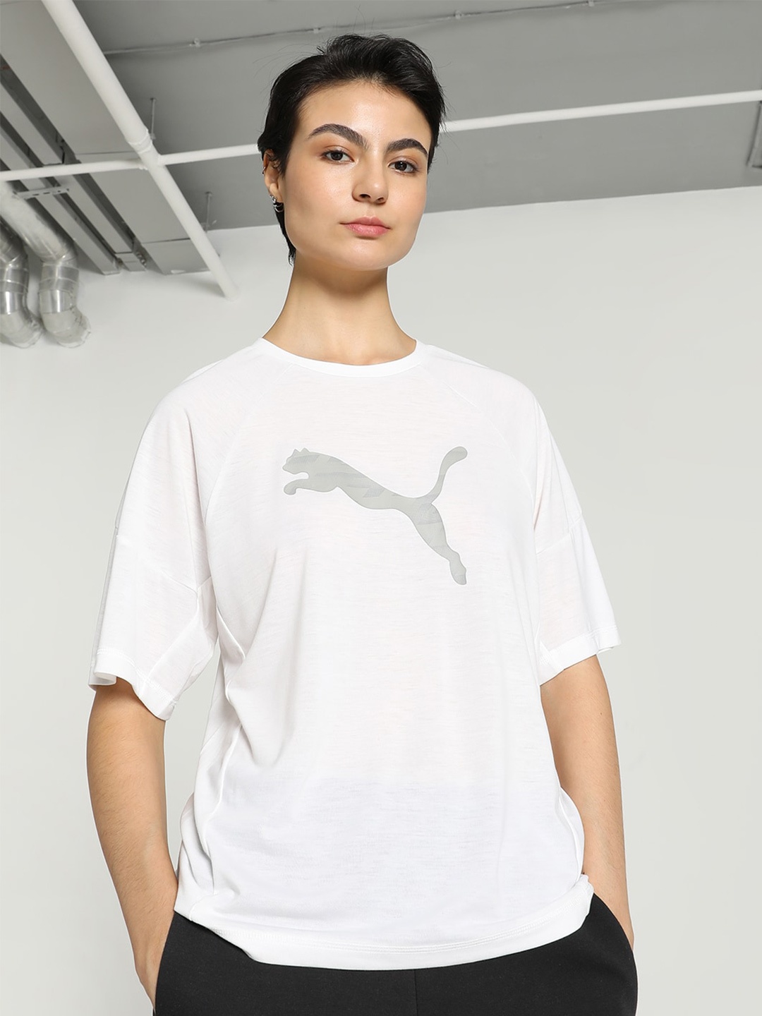 

Puma Evostripe Brand Logo Printed Relaxed Fit T-Shirt, White