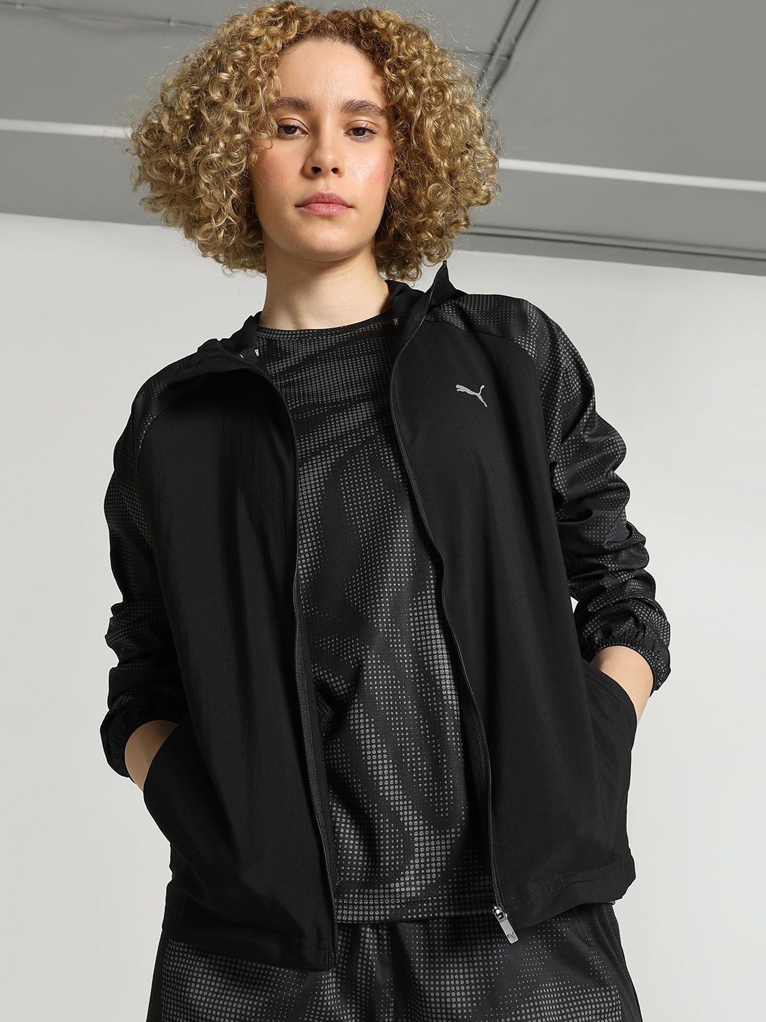 

Puma Favourite Velocity Brand Logo Printed Hooded Running Jacket, Black