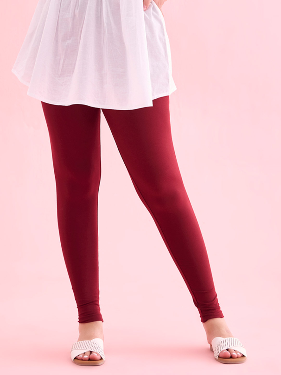 

Go Colors Plus Size Slim Fit Ankle Length Leggings, Maroon