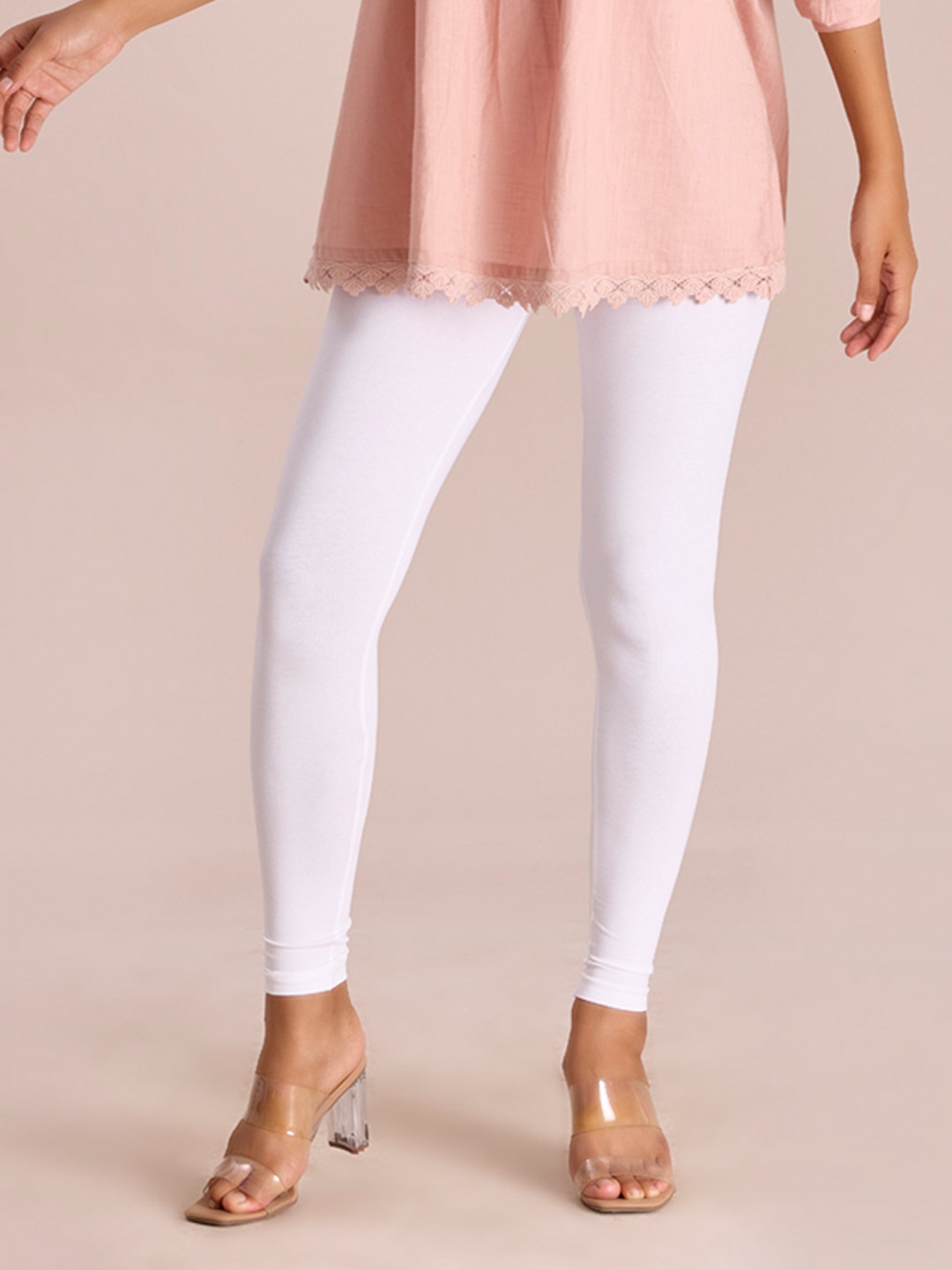 Go Colors Slim Fit Ankle Length Leggings, White