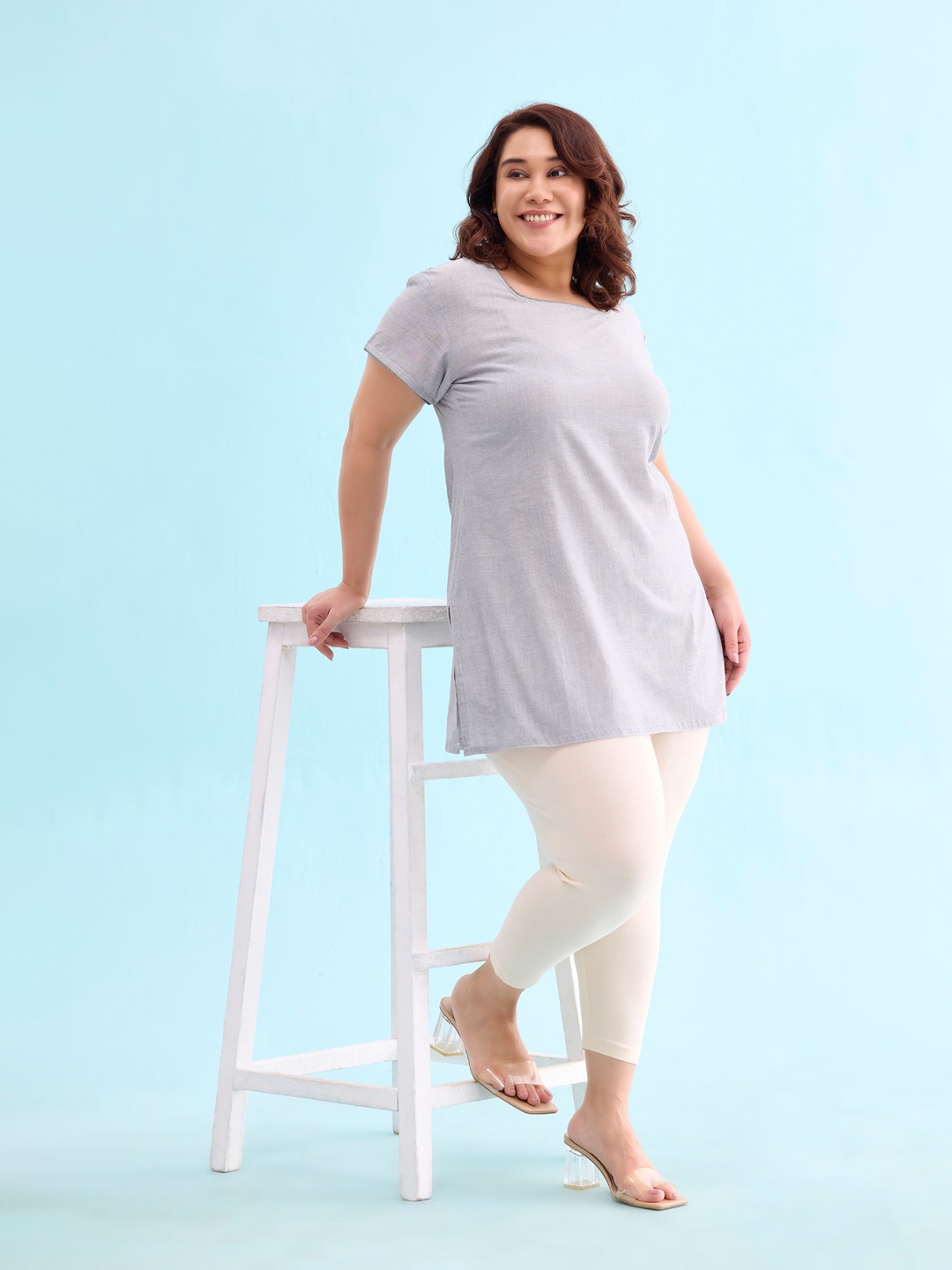 

Go Colors Plus Size Mid Rise Slim Fit Ankle Length Leggings, Cream