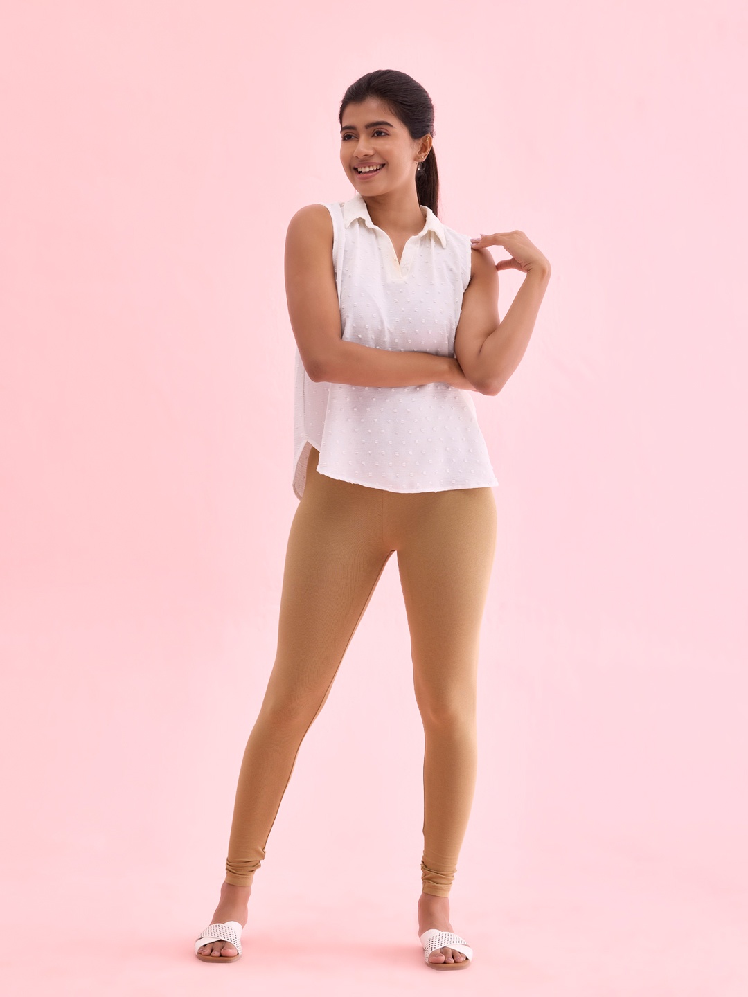 

Go Colors Plus Size Slim-Fit Ankle Length Legging, Beige