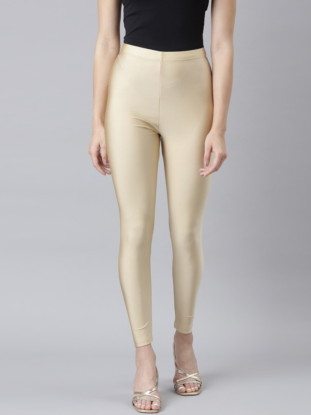 

Go Colors Slim Fit Ankle Length Shimmer Leggings, Cream
