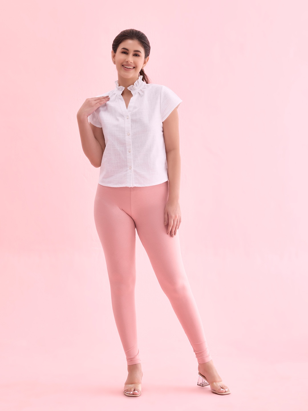 

Go Colors Plus Size Ankle Length Leggings, Pink