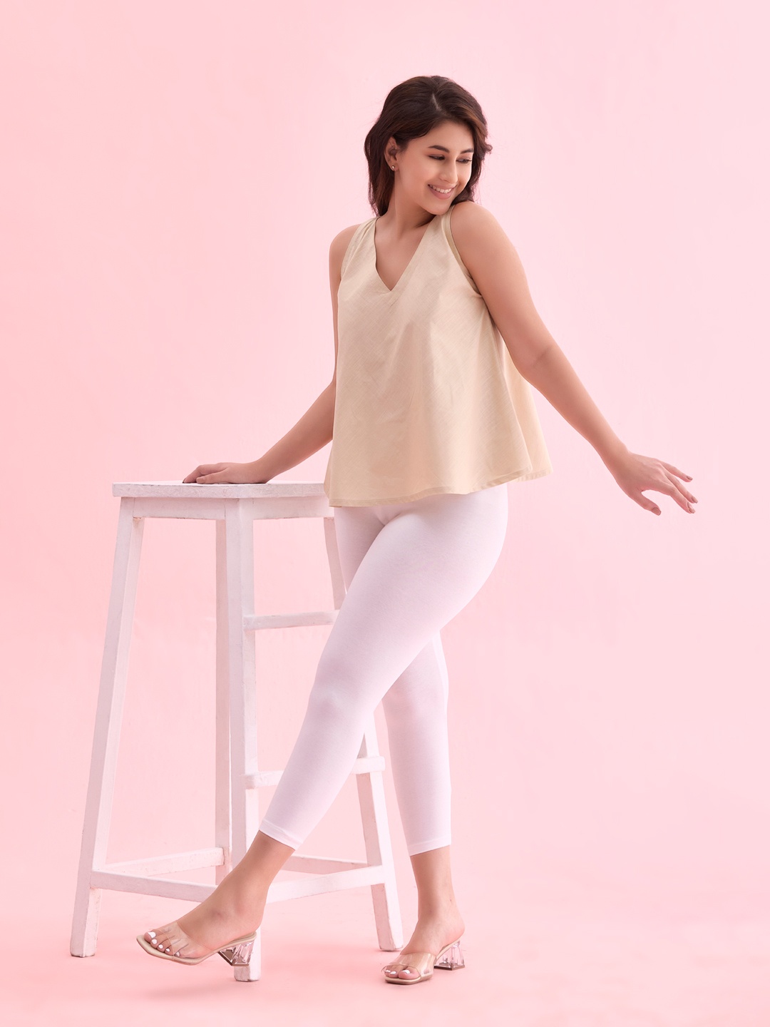 

Go Colors Plus Size Slim-Fit Three Fourth Length Leggings, White