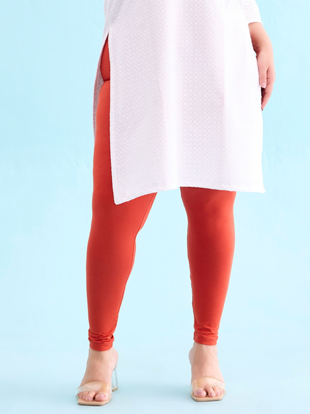 

Go Colors Plus Size Mid Rise Slim Fit Ankle Length Leggings, Rust