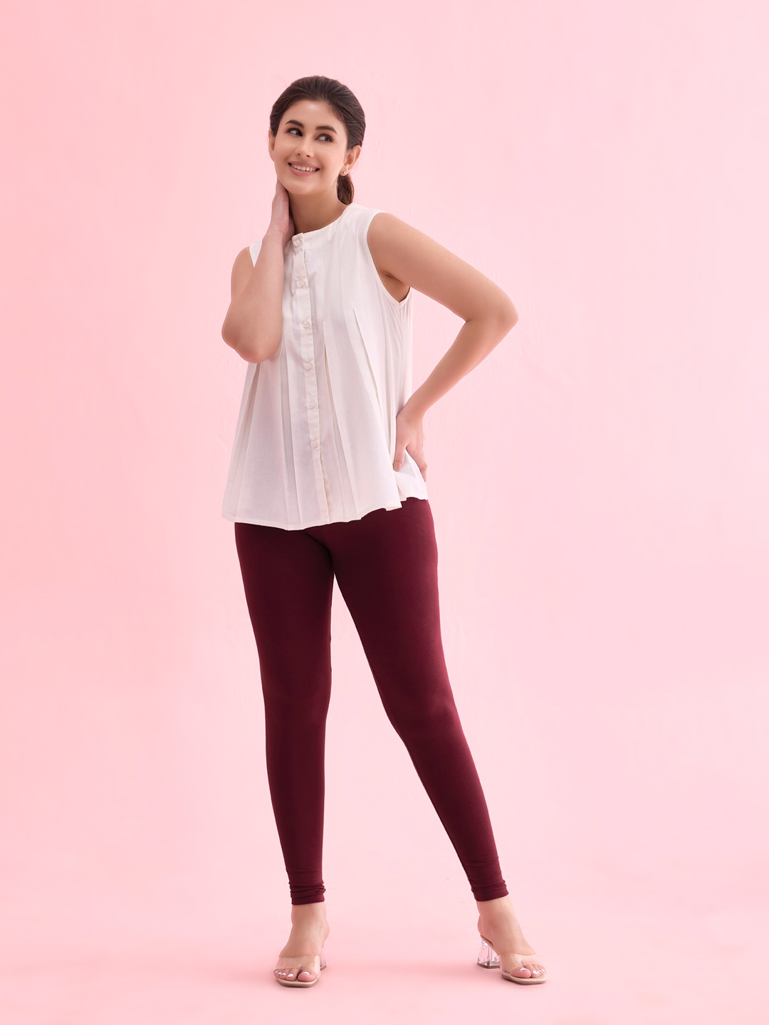 

Go Colors Slim Fit Ankle Length Leggings, Maroon