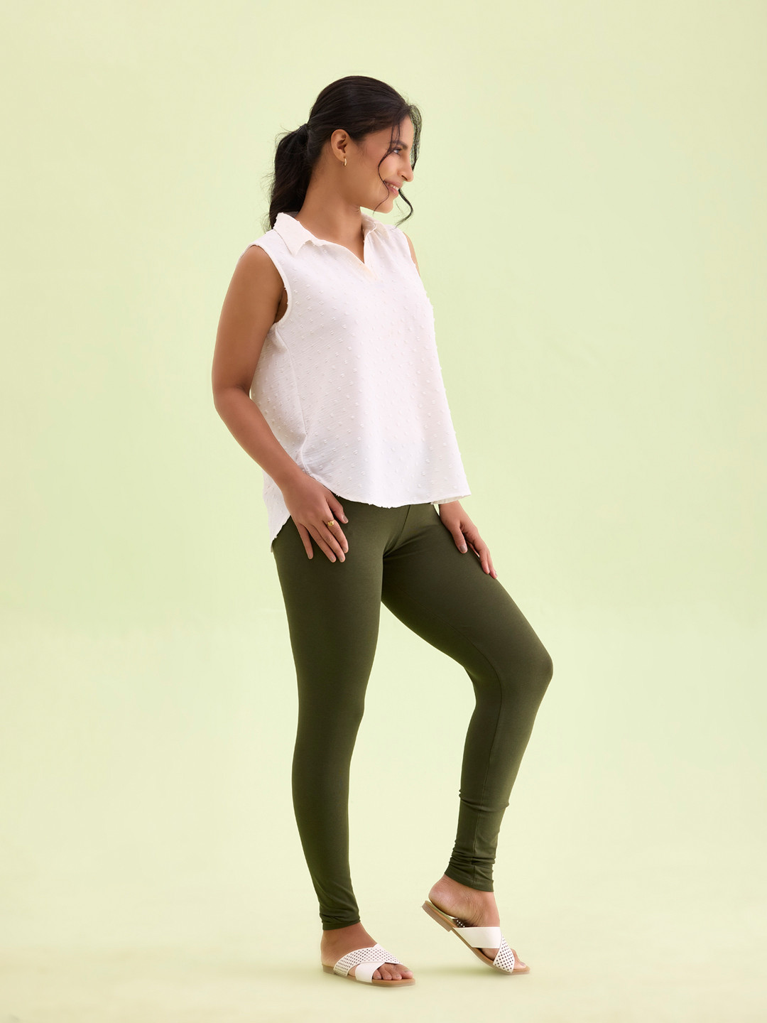 

Go Colors Plus Size Slim-Fit Ankle Length Legging, Olive