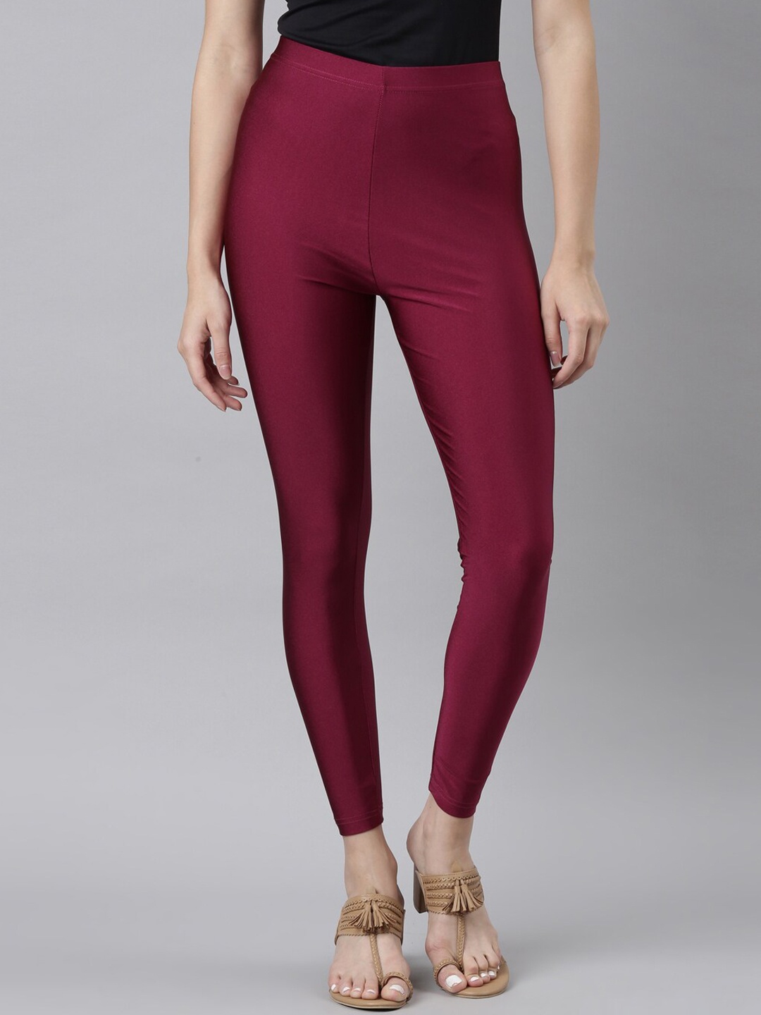 

Go Colors Slim Fit Ankle Length Shimmer Leggings, Maroon