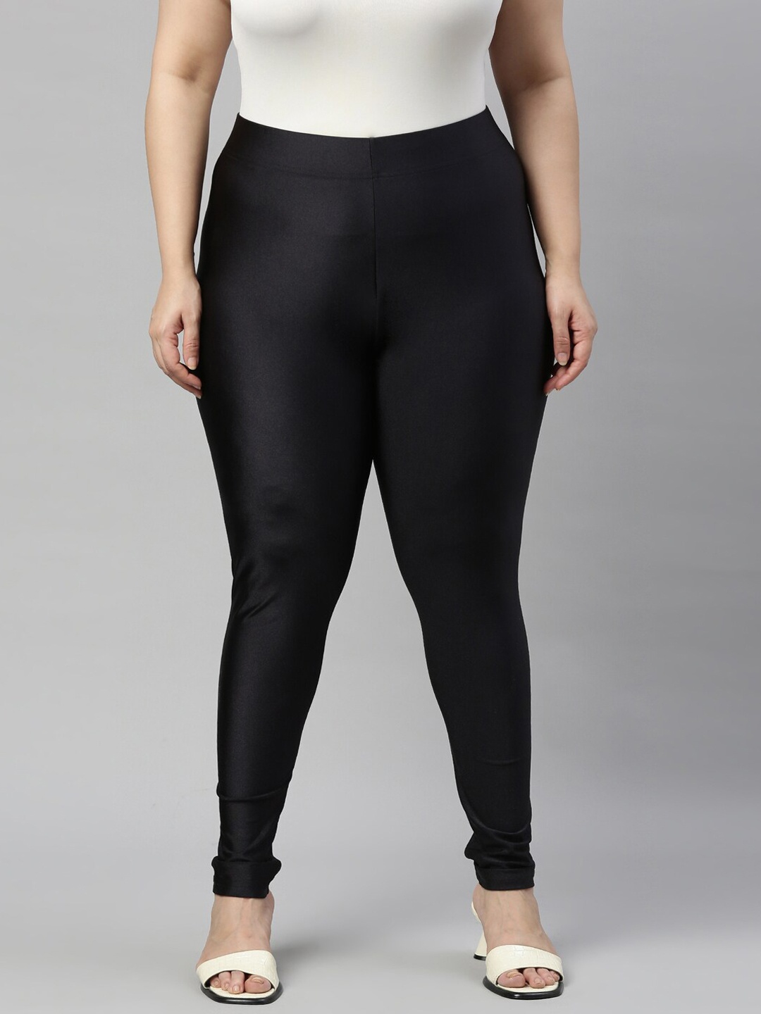 

Go Colors Plus Size Shimmer Ankle-Length Slim-Fit Leggings, Black