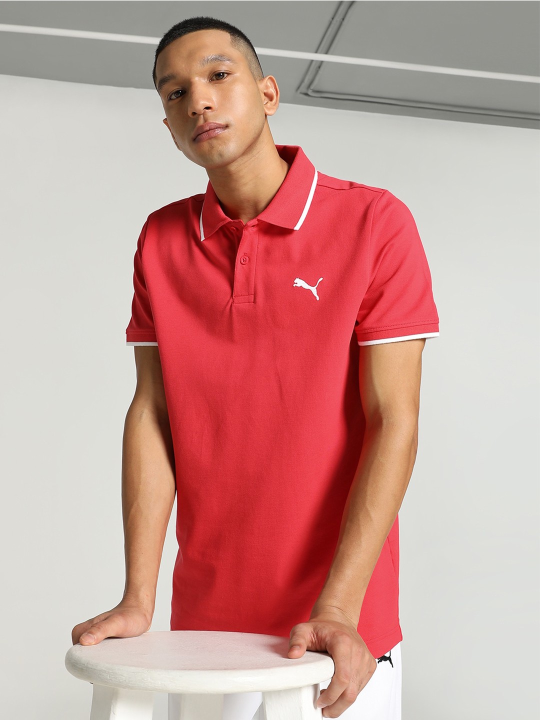 

Puma Collar Tipping Heather Cotton Slim Fit Polo Collar T-Shirt, Red