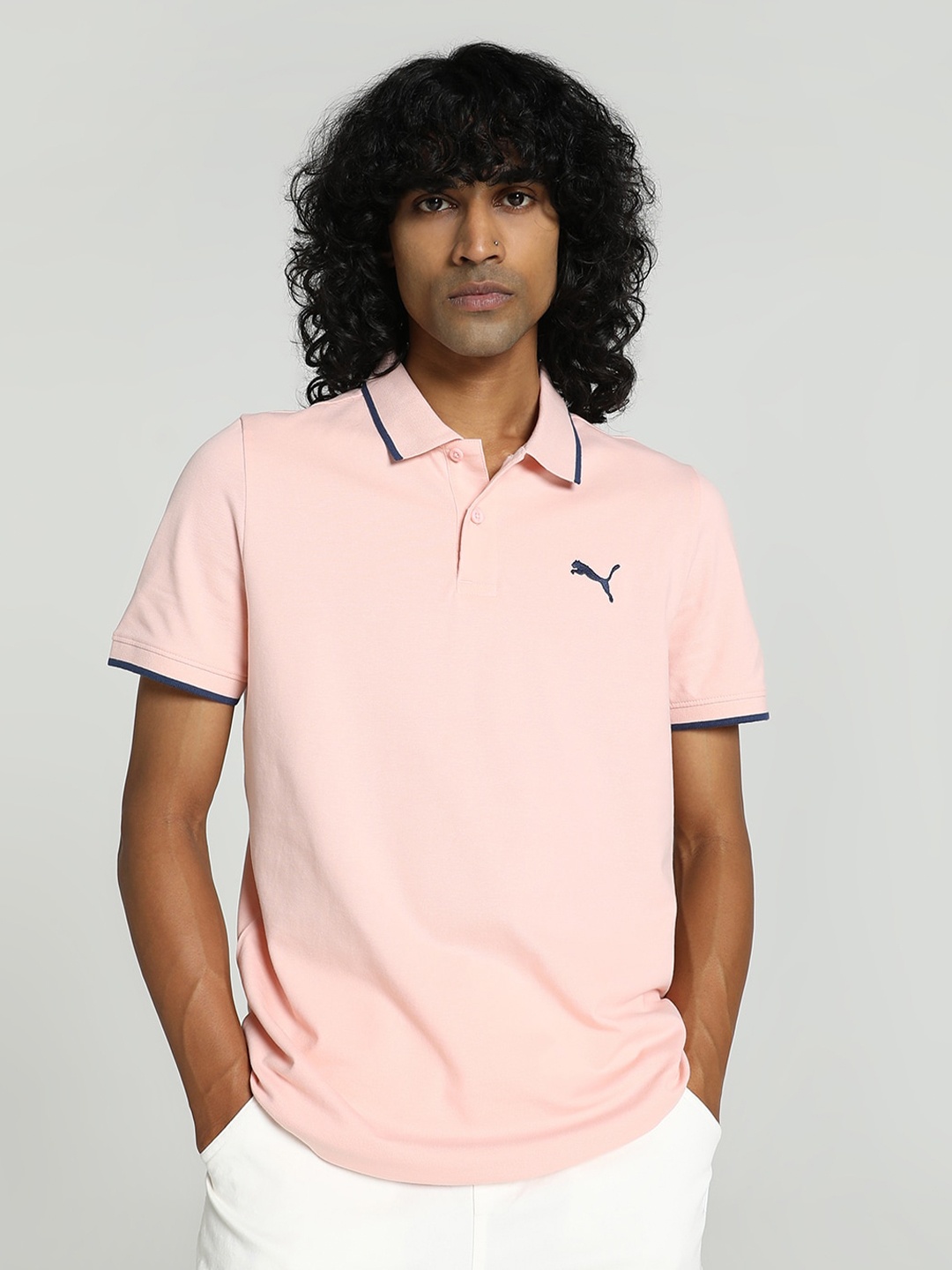 

Puma Collar Tipping Heather Slim-Fit Cotton Polo T-Shirt, Pink