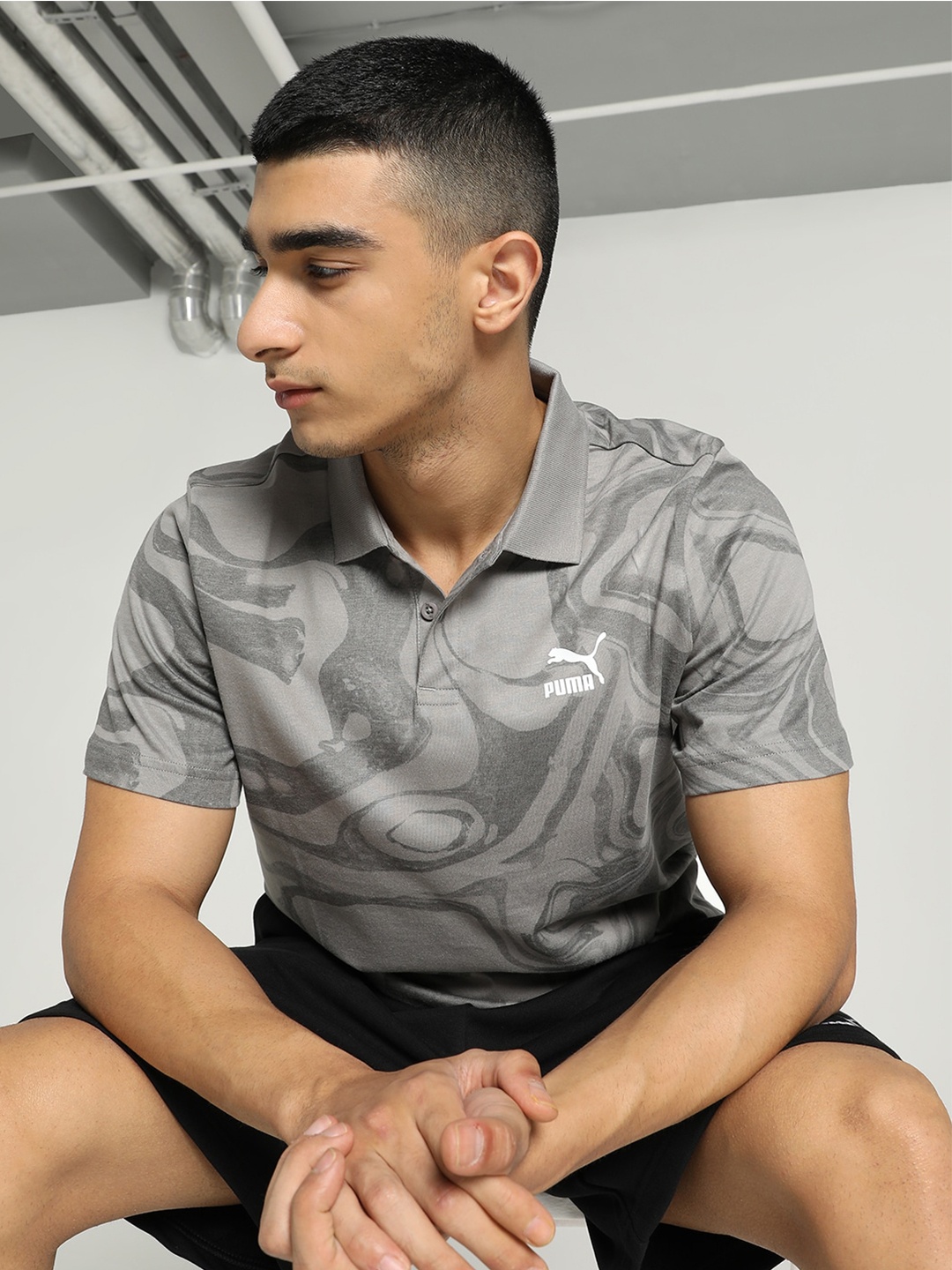 

Puma Classics Printed Cotton T-Shirt, Grey
