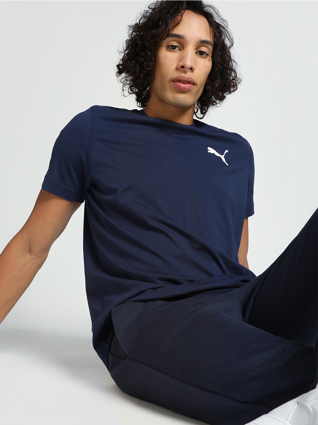 

Puma Logo Printed Cotton T-Shirt, Navy blue