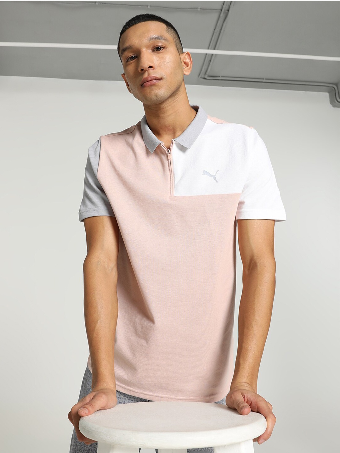 

Puma Stylized Colourblocked Polo Collar Cotton Slim-Fit T-Shirt, Pink