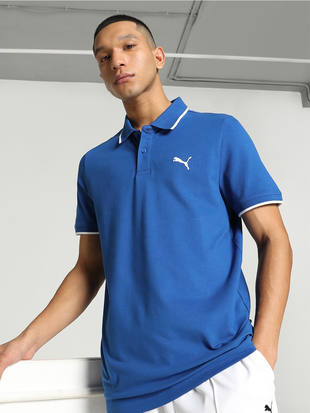 

Puma Collar Tipping Heather Slim-Fit Cotton Polo T-Shirt, Blue