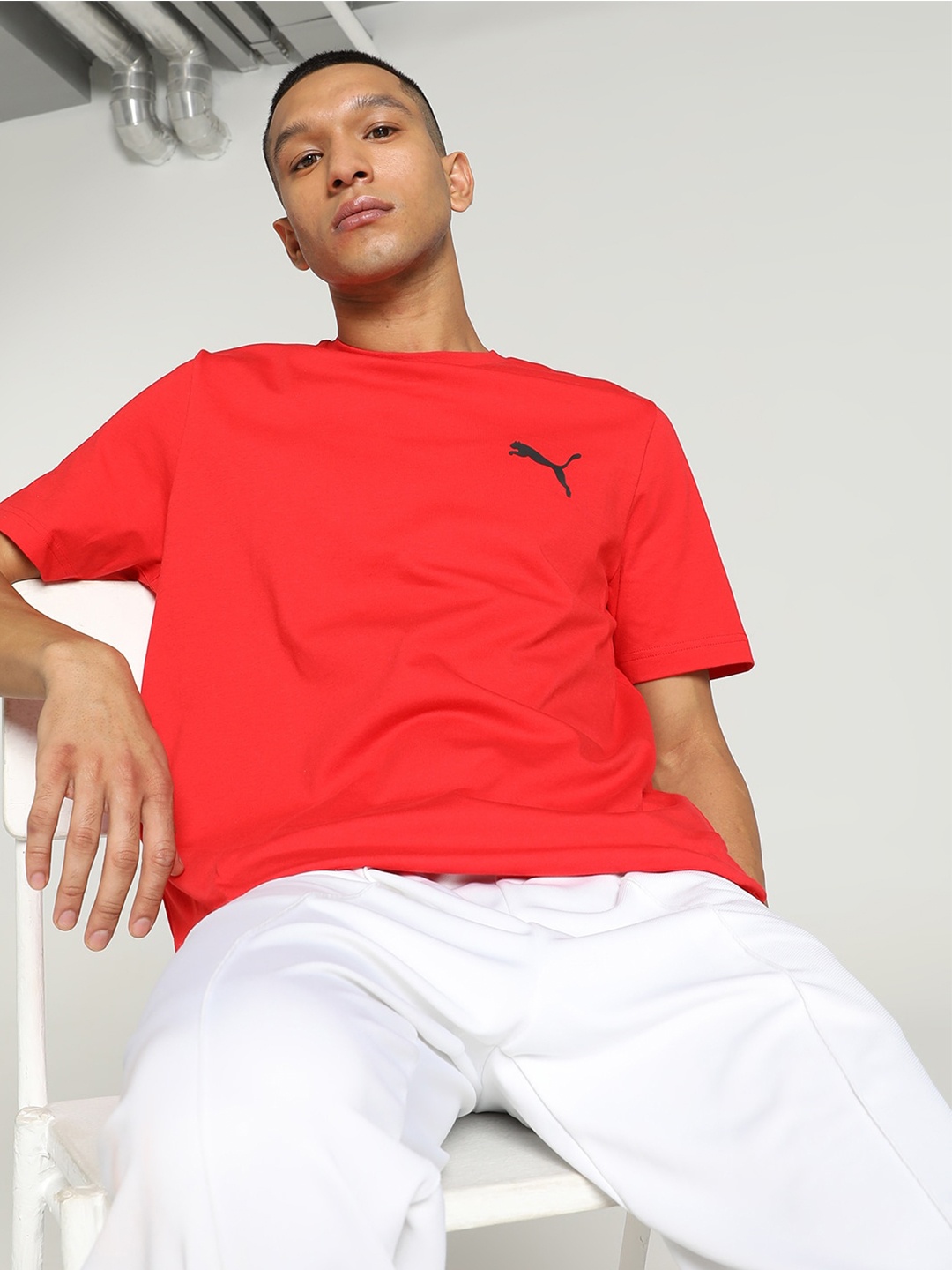 

Puma Small Logo Printed Cotton T-Shirt, Red