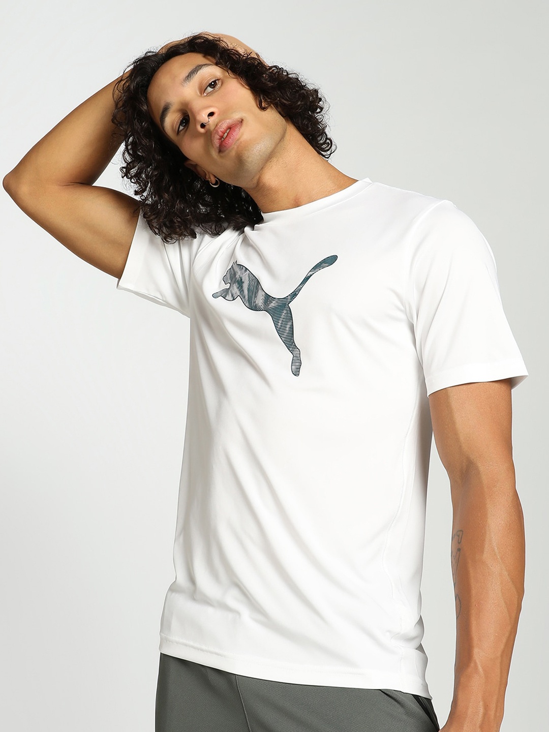 

Puma Performance Cat Brand Logo Printed Slim-Fit T-Shirt, White