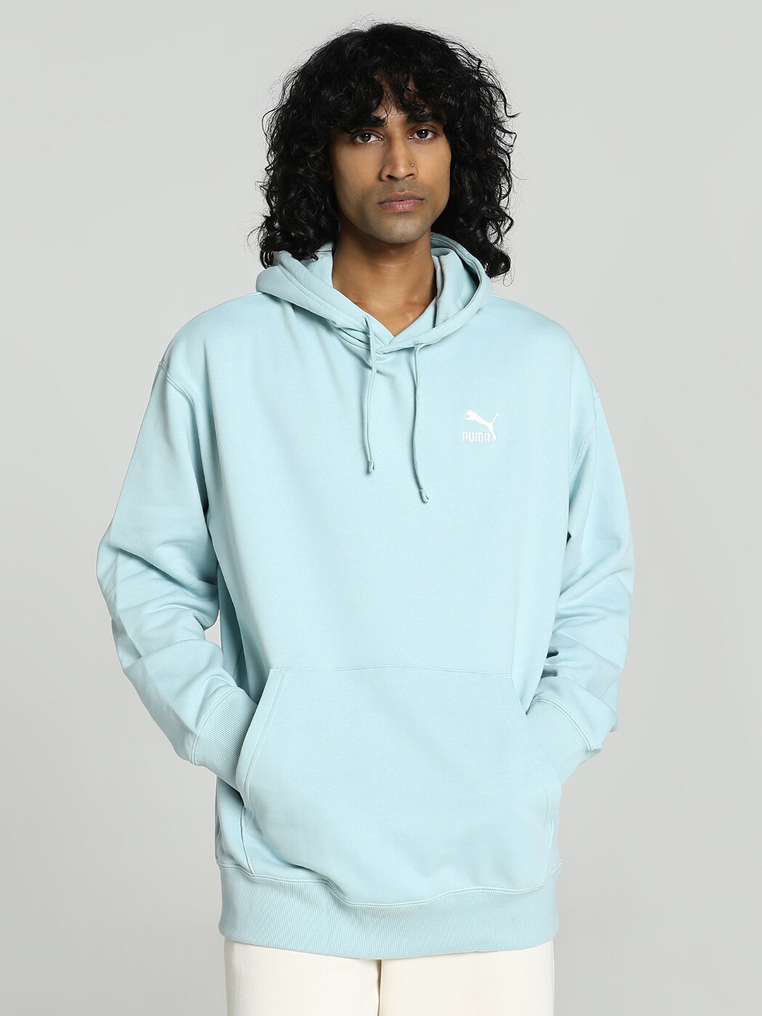 

Puma BETTER CLASSICS Unisex Brand Logo Printed Cotton Hooded Sweatshirt, Blue