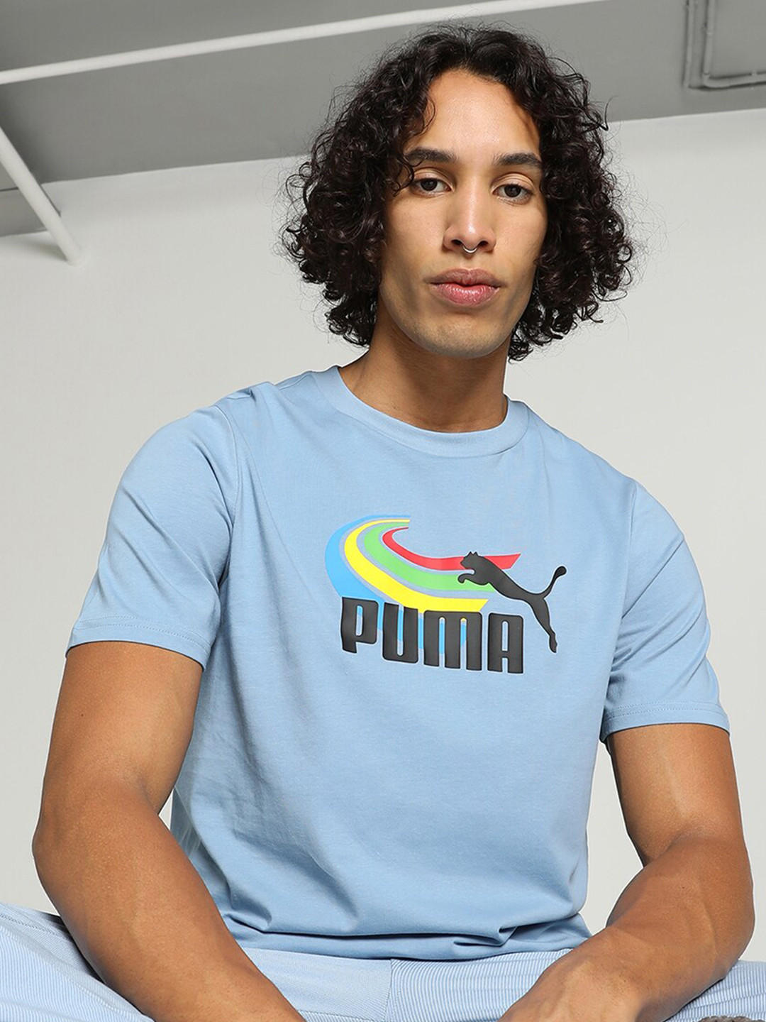 

Puma GRAPHICS Summer Sports Brand Logo Printed Cotton T-Shirt, Blue