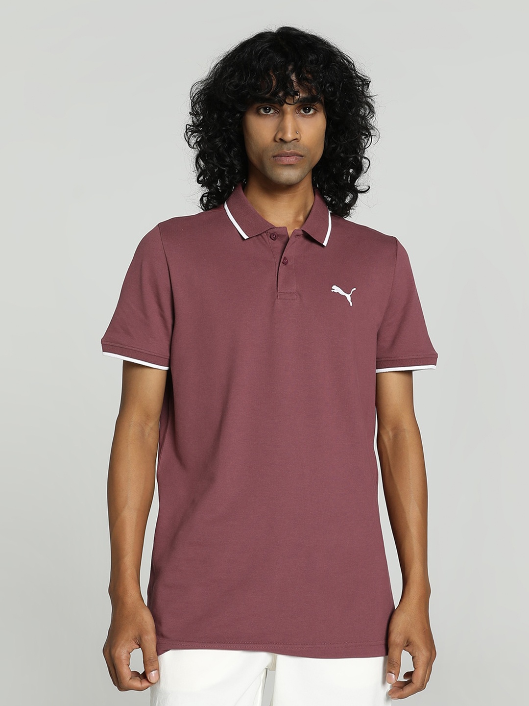 

Puma Collar Tipping Heather Slim Fit Cotton Polo T-Shirt, Purple