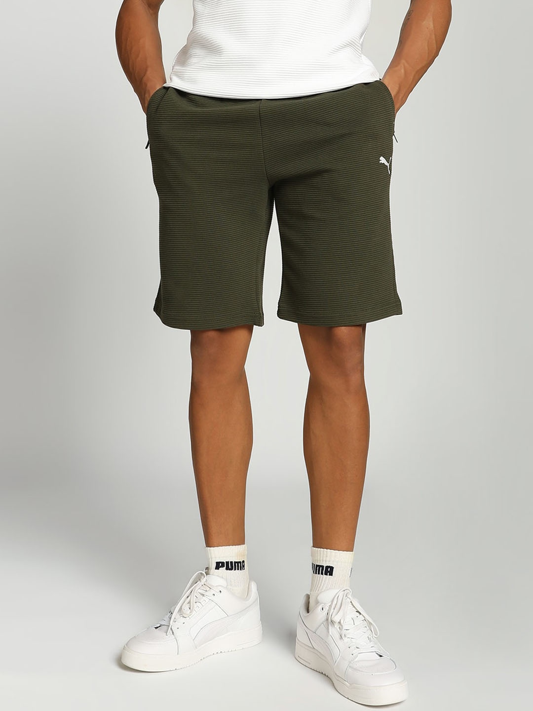 

Puma Ottoman Men Regular Fit Cotton Shorts, Olive