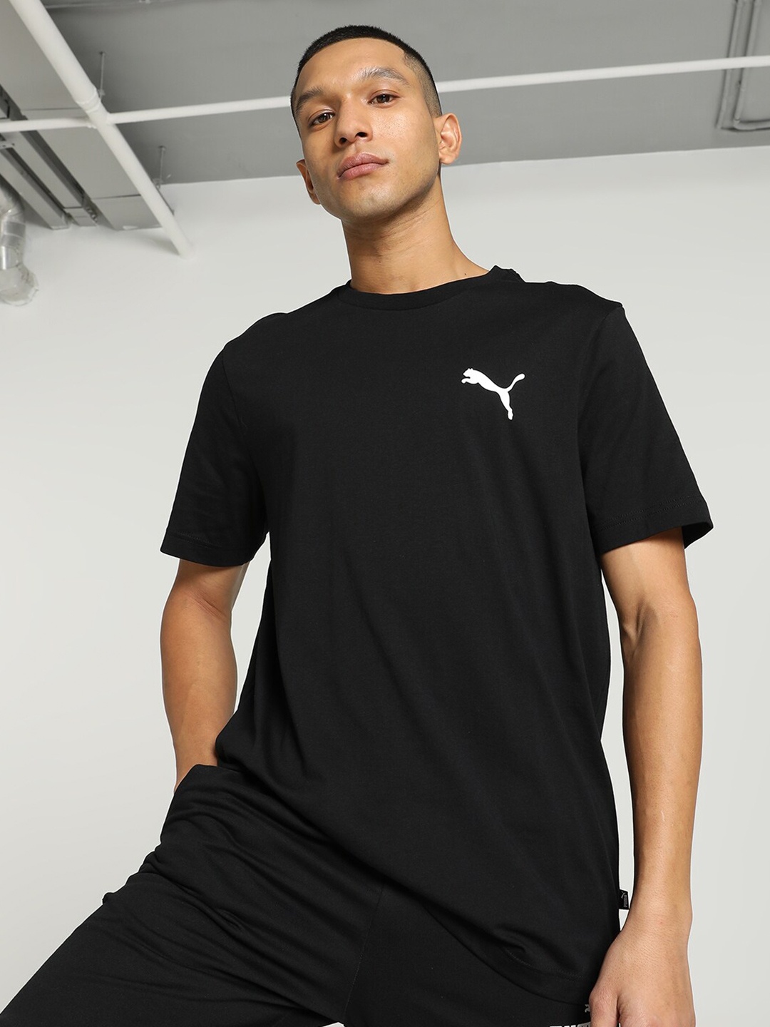 

Puma Logo Printed Cotton T-Shirt, Black