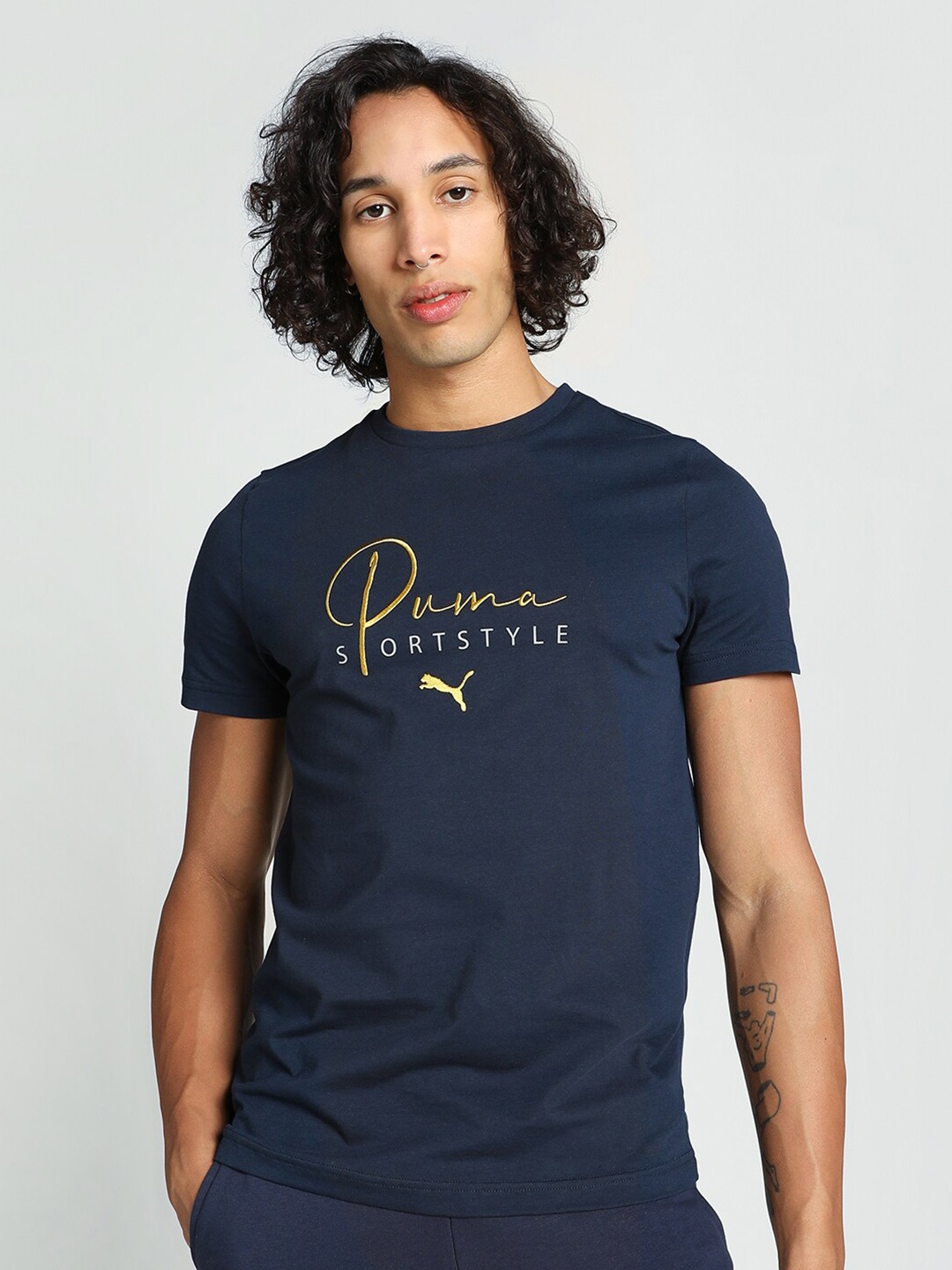 

Puma Classic Embroidered Slim-Fit Cotton T-Shirt, Navy blue