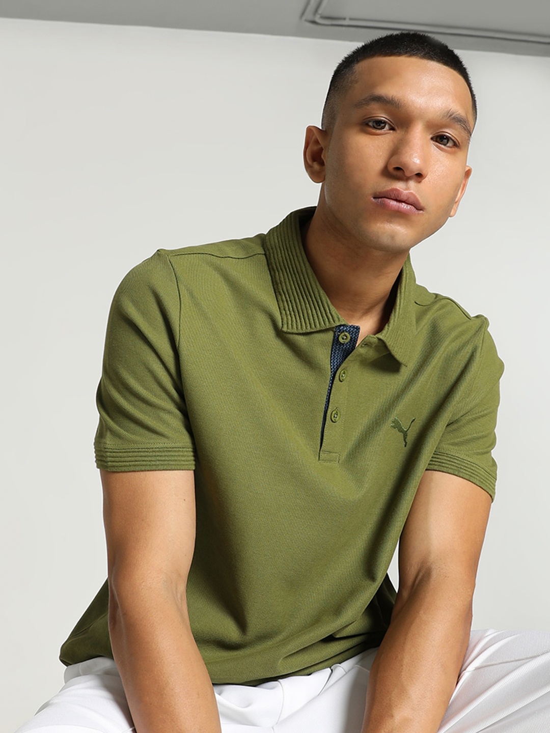 

Puma Ottoman Collar Slim-Fit Polo T-Shirt, Olive