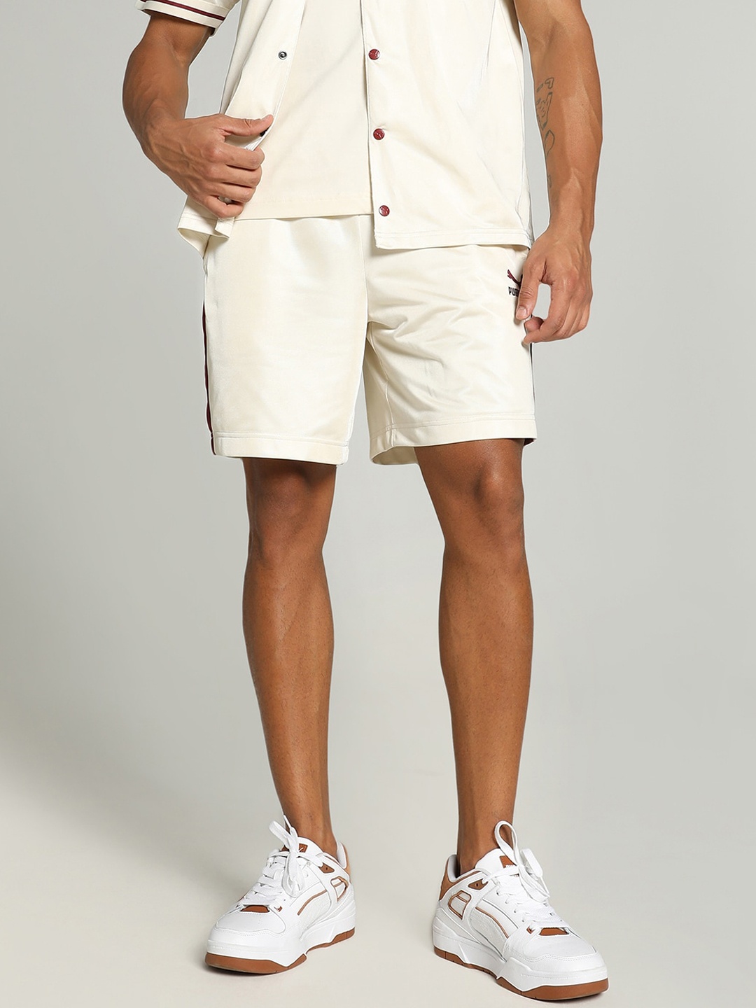 

Puma T7 Men Relaxed Fit Mid-Rise Shorts, Cream