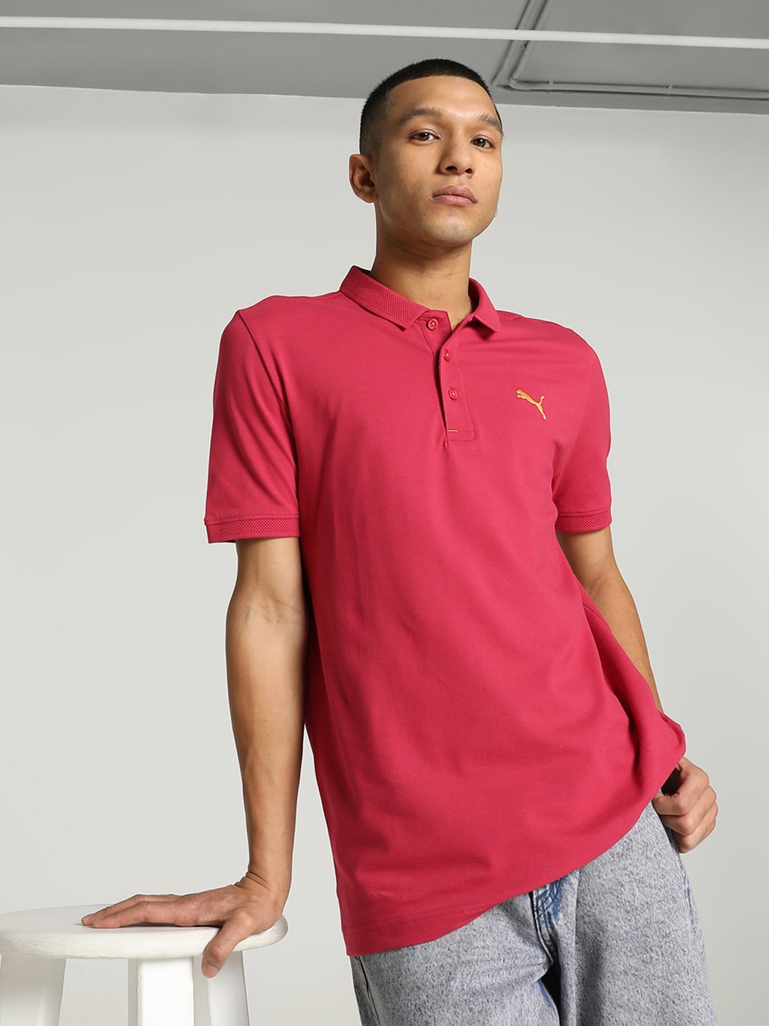 

Puma Jacquard Collar Slim-Fit Cotton Polo T-Shirt, Red