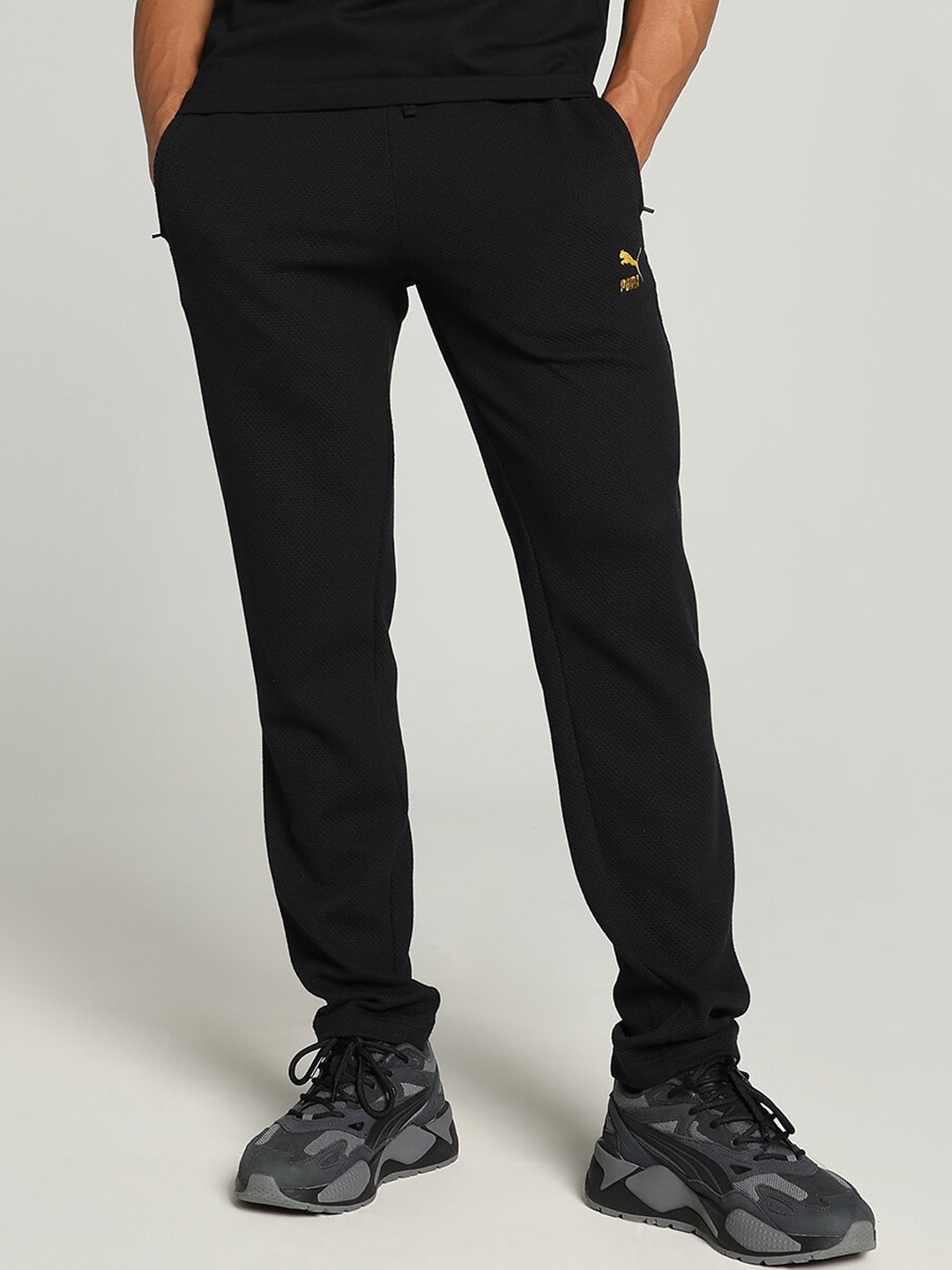 

Puma Classics Jacquard Men Cotton Slim-Fit Track Pant, Black