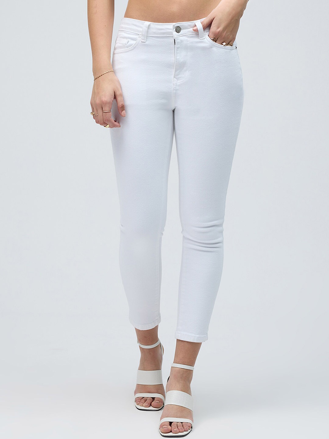 

20Dresses Women White Slim Fit Stretchable Cropped Jeans