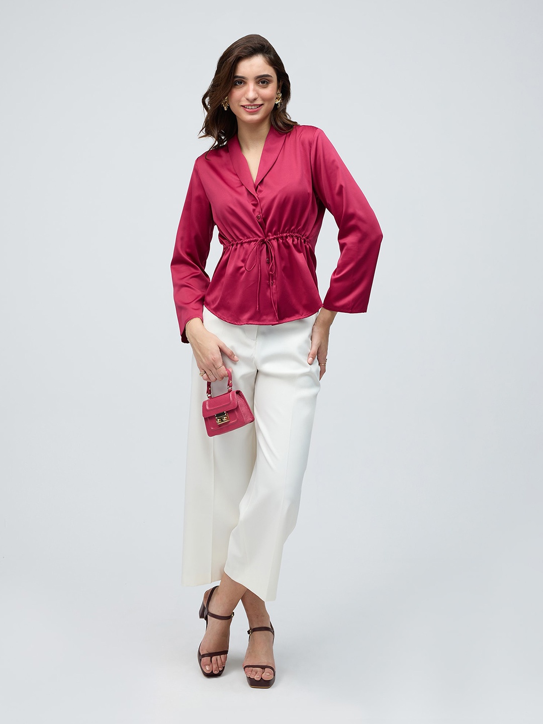 

20Dresses Lapel Collar Long Sleeves Wrap Top, Red
