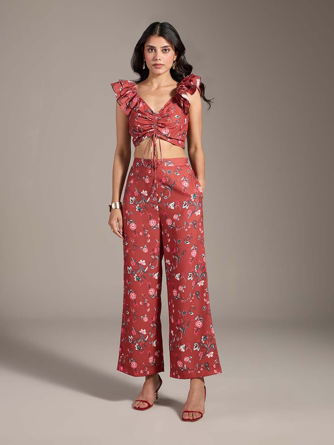 

20Dresses Printed Sleeveless Top & High Waist Trouser Co Ords, Rust