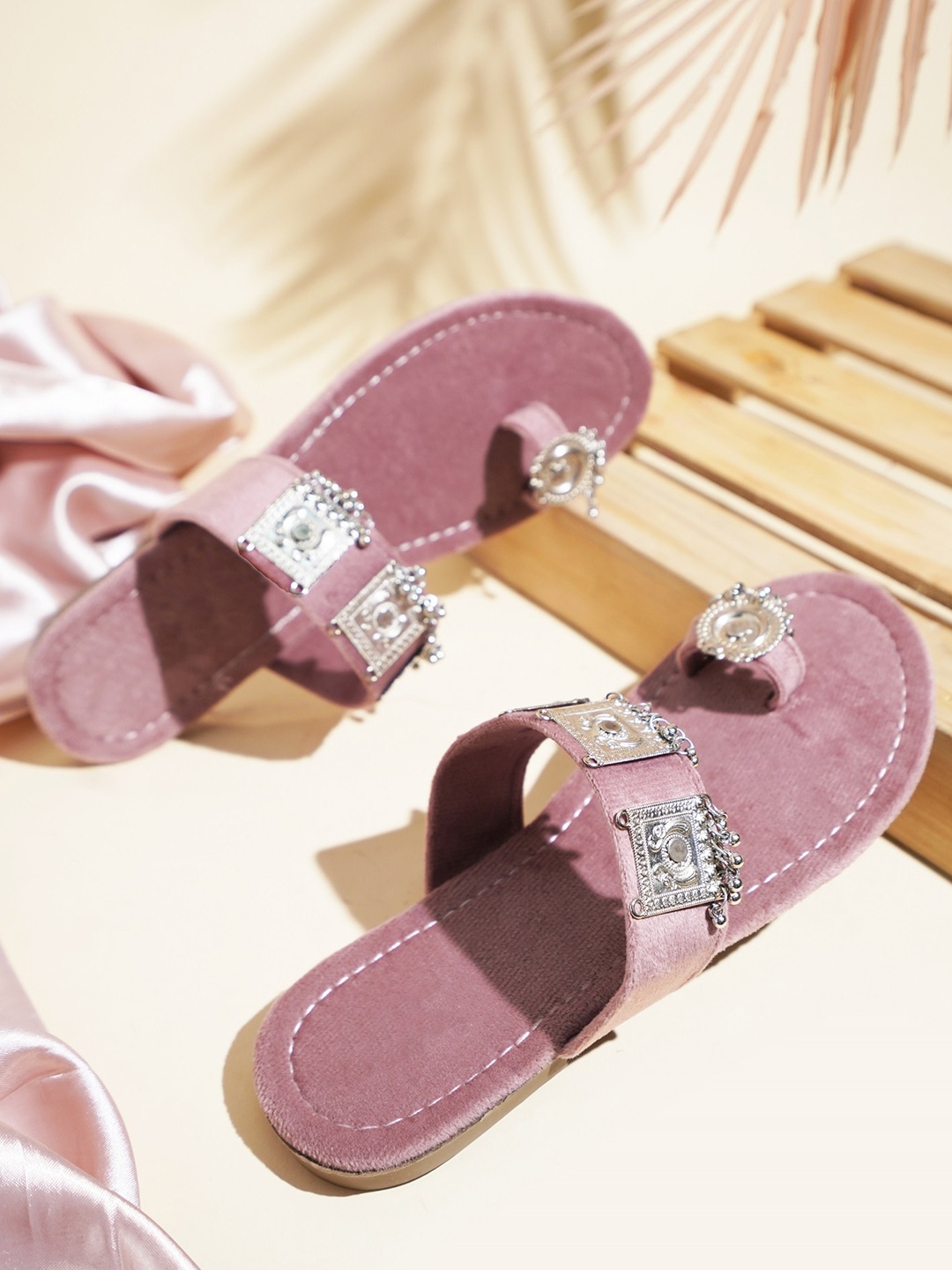 

Try Me Embellished Kolapuri Ethnic Suede One Toe Flats, Nude