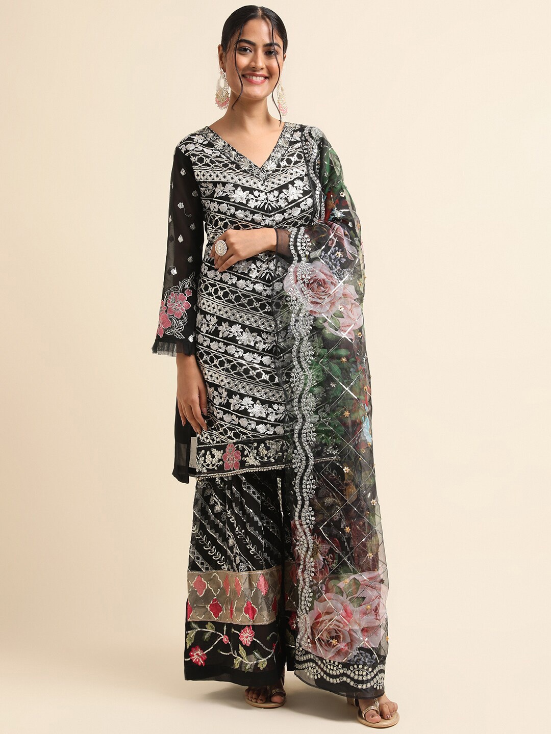 

Chandbaali Embroidered Pakistani Semi-Stitched Dress Material, Black