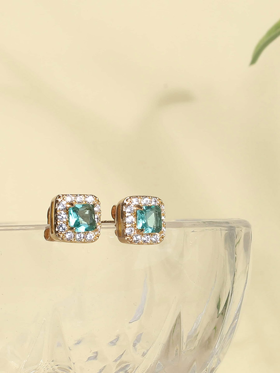 

Avyana Rhodium-Plated Cubic Zirconia Studded Contemporary Stud Earrings, Green