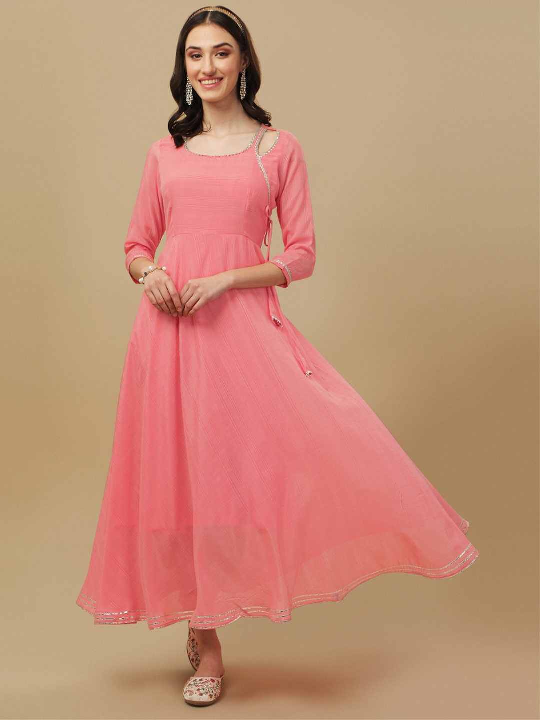 

KALINI Round Neck Fit & Flare Cut-Outs Midi Dress, Peach