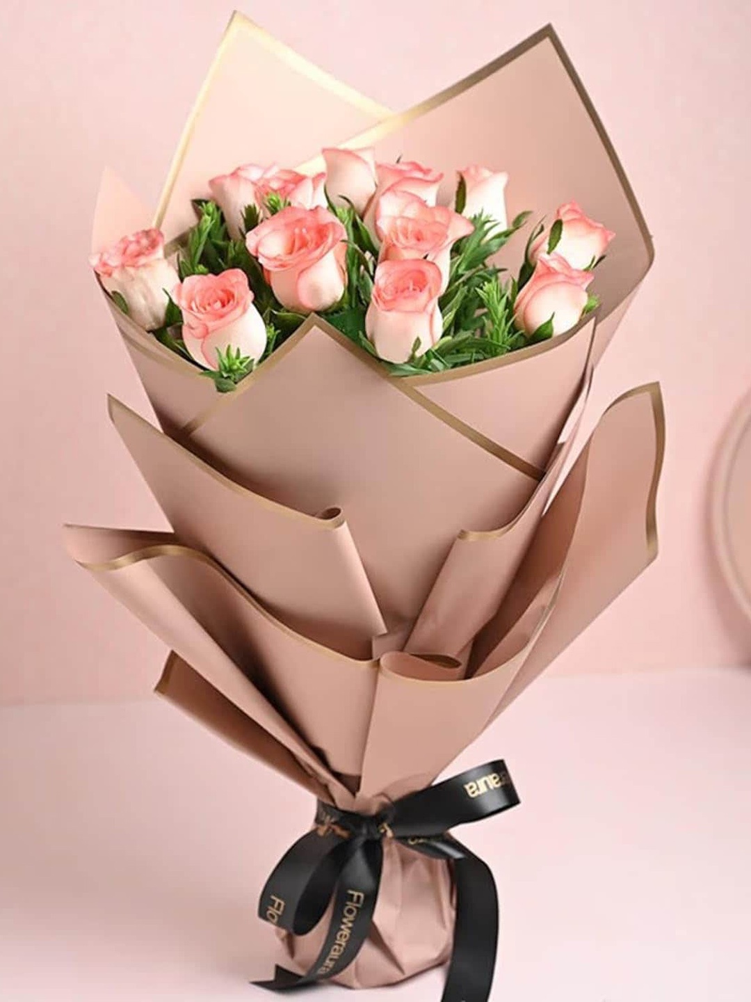 

Floweraura Pink 12-Pcs Fresh Live Roses Flowers Bouquet With Wrapping Paper