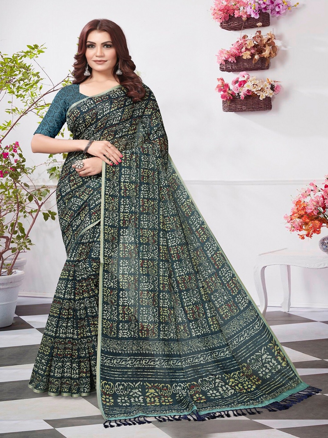 

ARYZE Ethnic Motifs Printed Saree, Blue