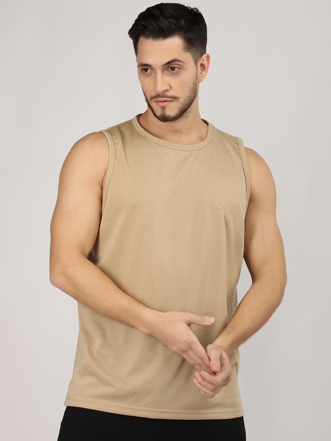 

CHKOKKO Round Neck Sleeveless Regular Fit Cotton Tank Top, Brown